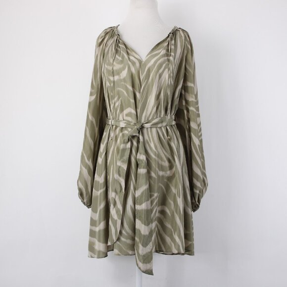 Banana Republic Dress $270 Sz S Mossy Green Tan Belt Unlined 100% Silk Dress - Picture 2 of 16